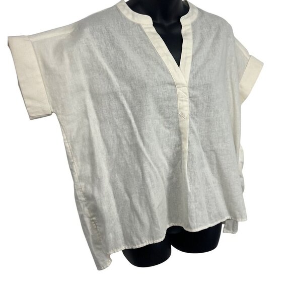 Madewell Women Cream Linen Top Blouse XS Extra Small Short Sleeve V Neck NWT New - Picture 2 of 8